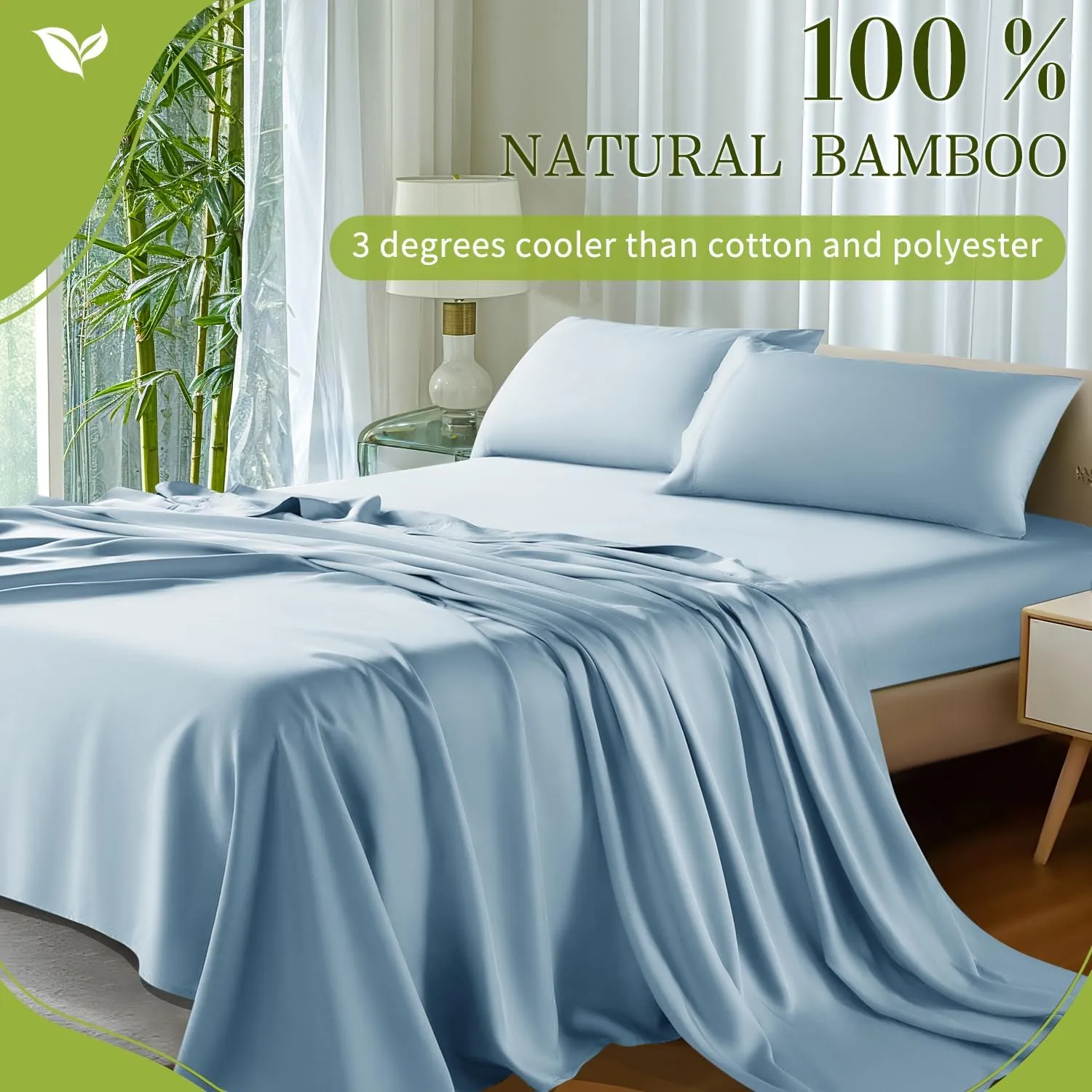 Shilucheng 100% Viscose Derived from Bamboo_ Sheets Queen Size 4pcs - Ultra Cooling & Silky Soft Bed Sheets, 16" Deep Pocket, Perfect for Hot Sleepers, Hotel Bedding Sheets (Teal Blue)