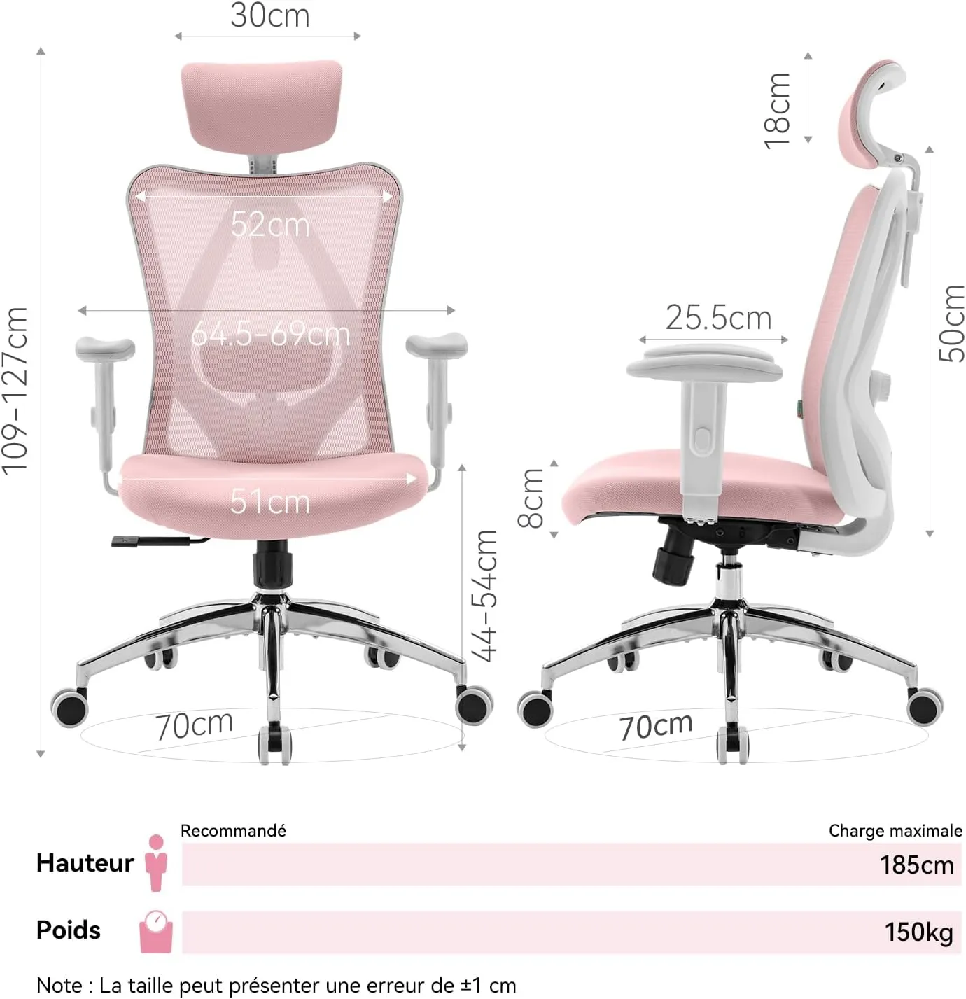 SIHOO M18 Ergonomic Office Chair, Computer Desk Chair with Adjustable Headrest and Lumbar Support, High Back Executive Swivel Chair for Home Office (Light Pink)
