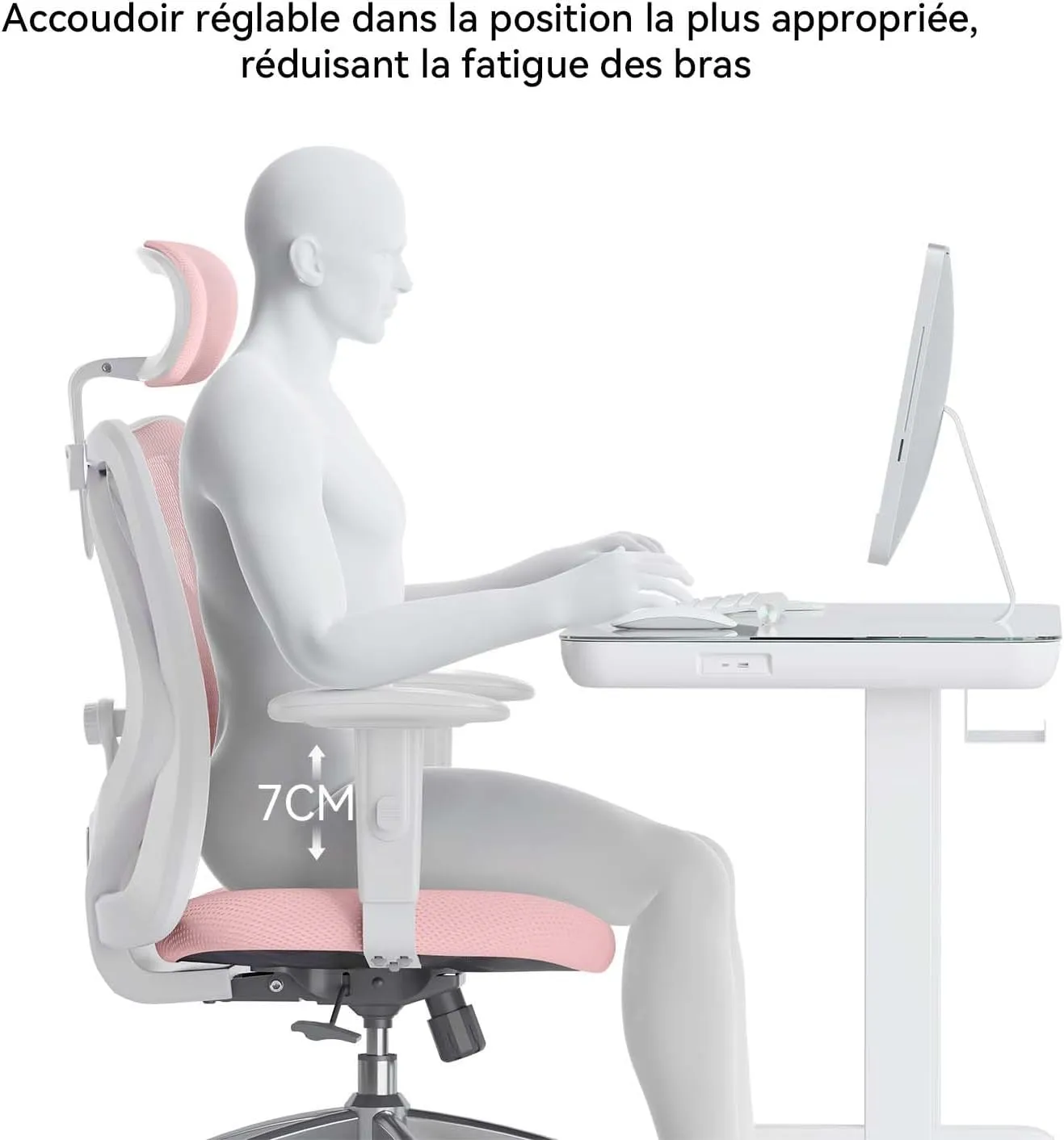 SIHOO M18 Ergonomic Office Chair, Computer Desk Chair with Adjustable Headrest and Lumbar Support, High Back Executive Swivel Chair for Home Office (Light Pink)