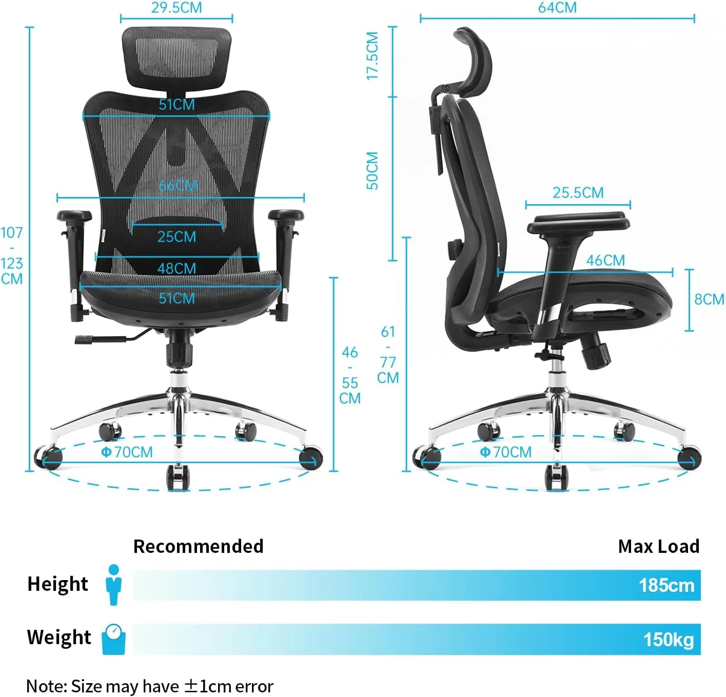 SIHOO M57 Ergonomic Office Chair with 3 Way Armrests Lumbar Support and Adjustable Headrest High Back with Tilt Function (Black)