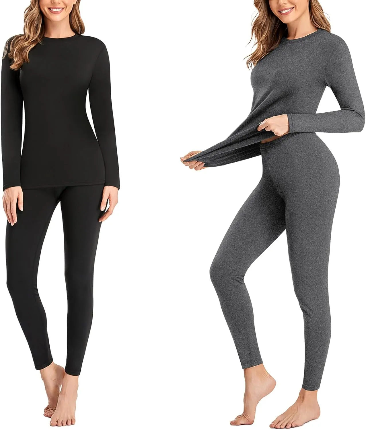 SIMIYA 2 Pack Thermal Underwear for Women Long Johns Winter Warm Fleece Lined Base Layer Set Cold Weather Top and Bottom