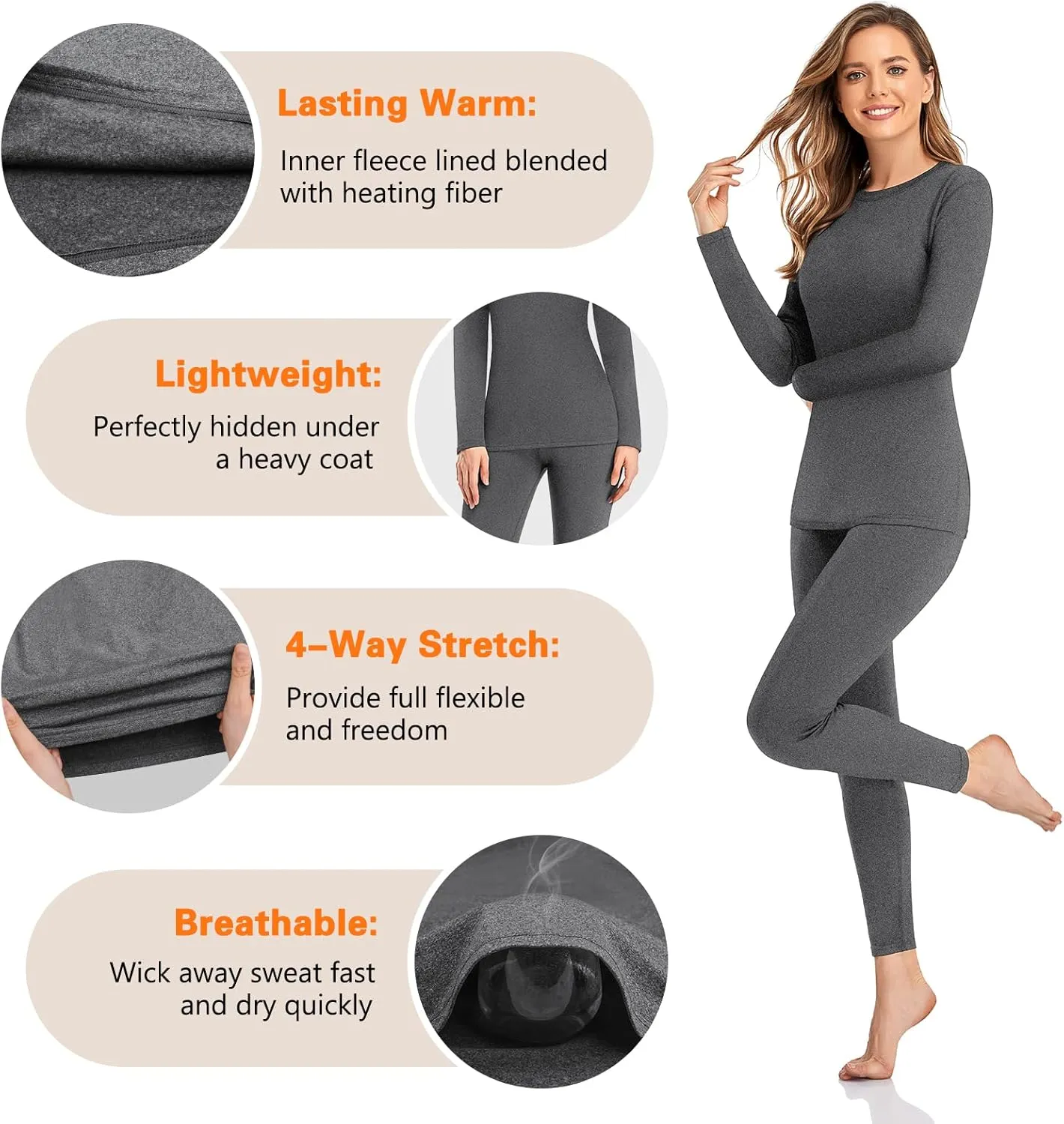 SIMIYA 2 Pack Thermal Underwear for Women Long Johns Winter Warm Fleece Lined Base Layer Set Cold Weather Top and Bottom