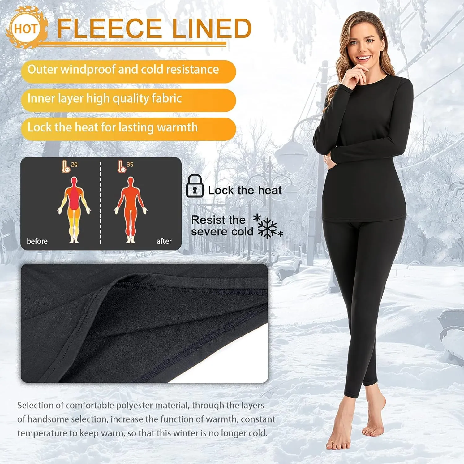 SIMIYA 2 Pack Thermal Underwear for Women Long Johns Winter Warm Fleece Lined Base Layer Set Cold Weather Top and Bottom