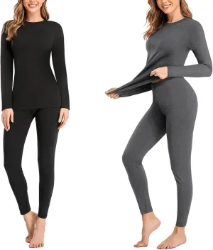 SIMIYA 2 Pack Thermal Underwear for Women Long Johns Winter Warm Fleece Lined Base Layer Set Cold Weather Top and Bottom