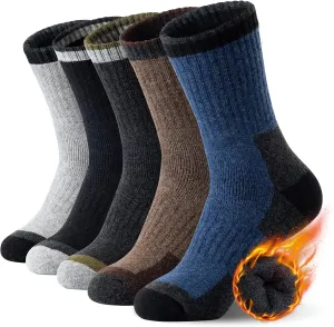 SIMIYA Merino Wool Hiking Socks for Men - 5 Pairs Thick, Warm, Thermal Winter Crew Socks for Cold Weather