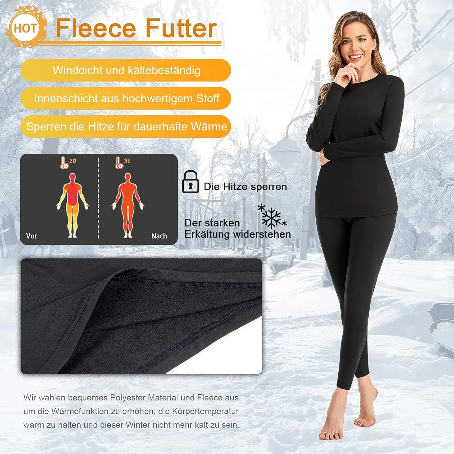 SIMIYA Thermal Underwear Set for Women Long Johns with Fleece Lined Long Sleeves Base Layer Set Top Bottom
