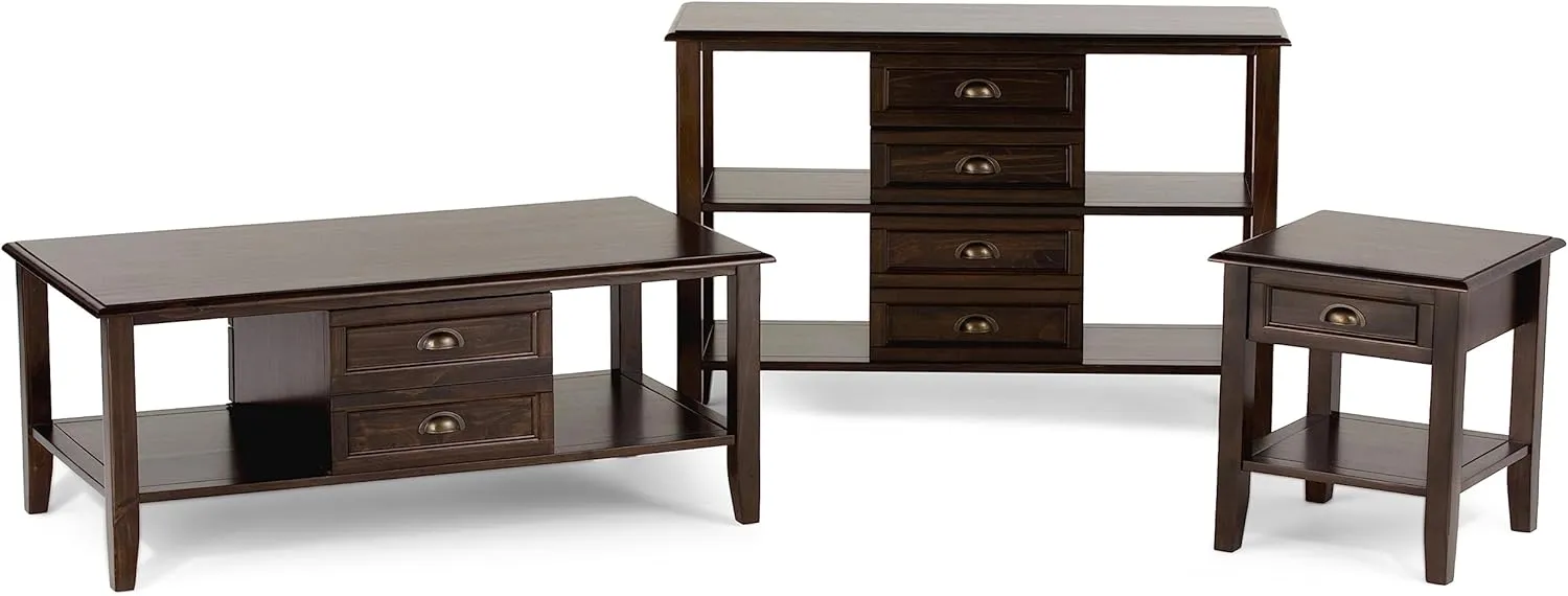 SIMPLIHOME Burlington SOLID WOOD 18 inch Wide Square Transitional End Side Table in Mahogany Brown for the Living Room and Bedroom