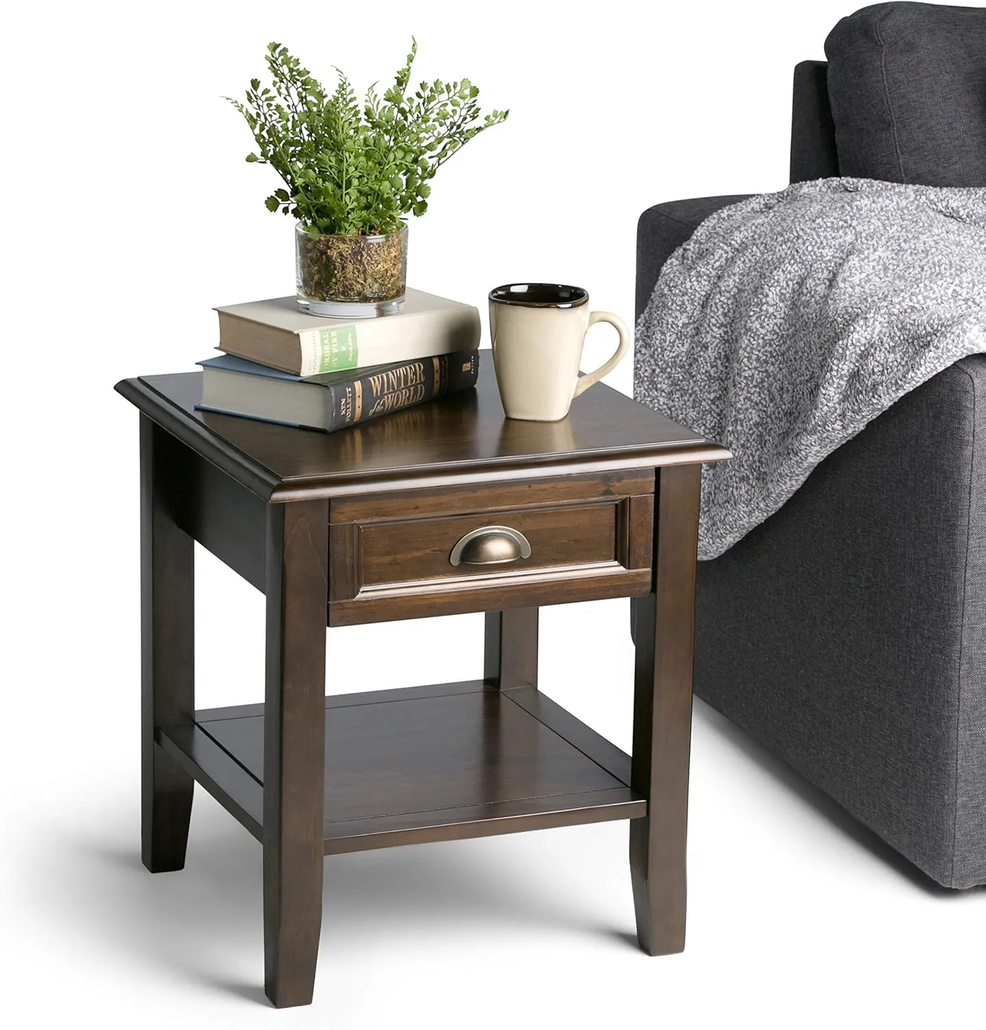 SIMPLIHOME Burlington SOLID WOOD 18 inch Wide Square Transitional End Side Table in Mahogany Brown for the Living Room and Bedroom