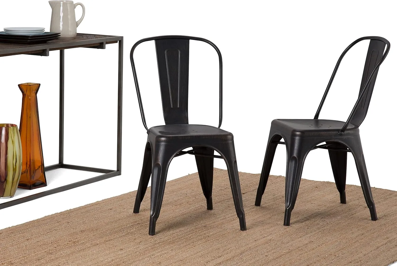SIMPLIHOME Fletcher Metal Dining Side Chair Set of 2, Distressed Black and Copper, 21.3 x 17.7 x 33.1 inches, Industrial Style for Dining Room