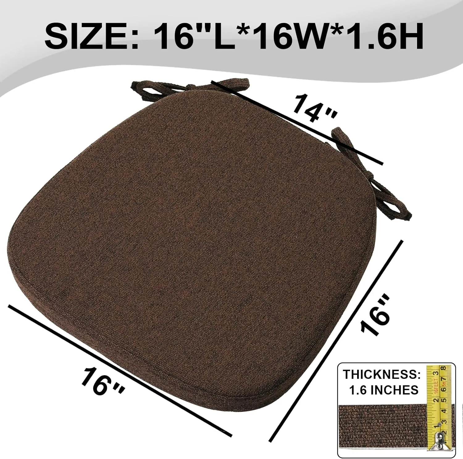 SINOSSO 1 Pack Memory Foam Chair Cushions for Dining Chair, Friendly Woven Fabric 16" U-Shape Comfortable Kitchen Chair Pad, Removable Slip Resistant Seat Cushion (1 Piece, Dark Brown)