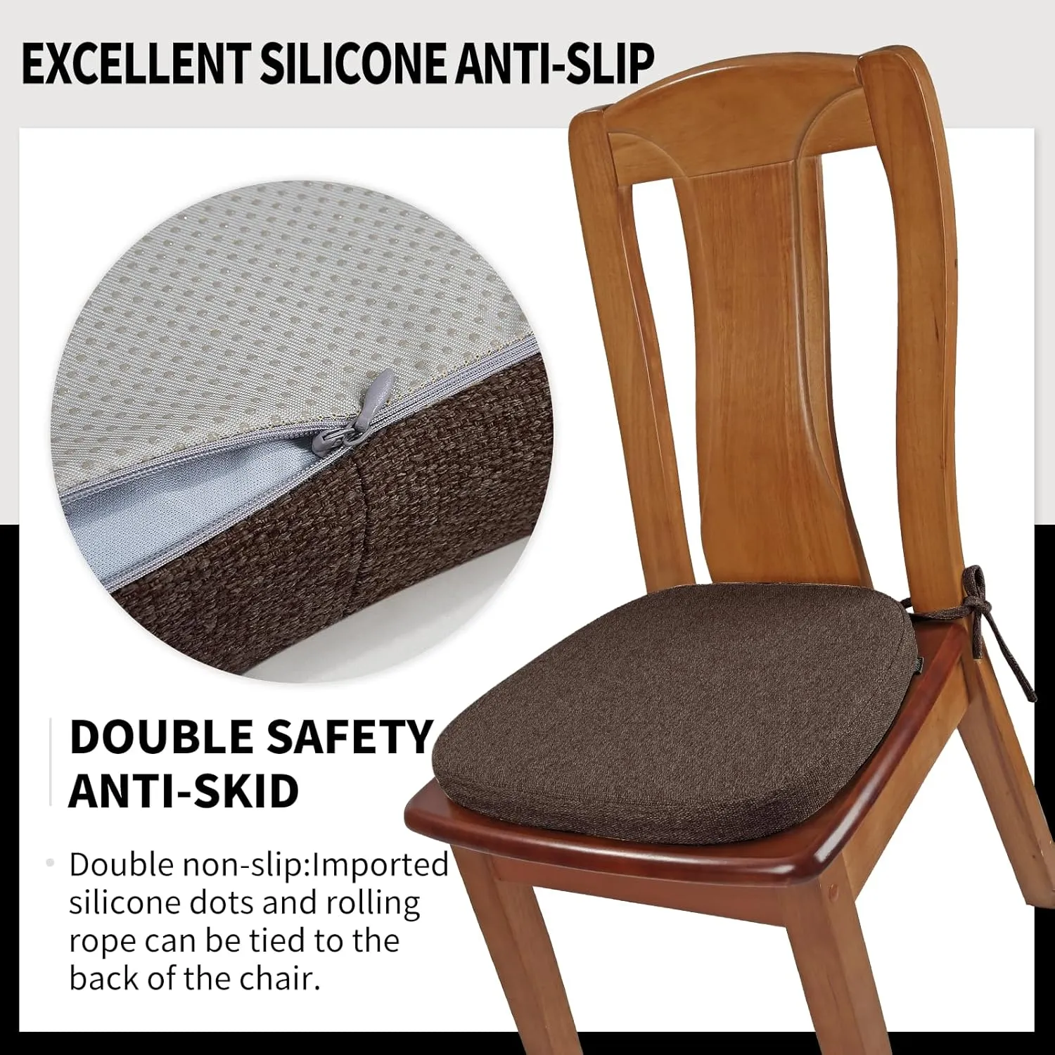 SINOSSO 1 Pack Memory Foam Chair Cushions for Dining Chair, Friendly Woven Fabric 16" U-Shape Comfortable Kitchen Chair Pad, Removable Slip Resistant Seat Cushion (1 Piece, Dark Brown)