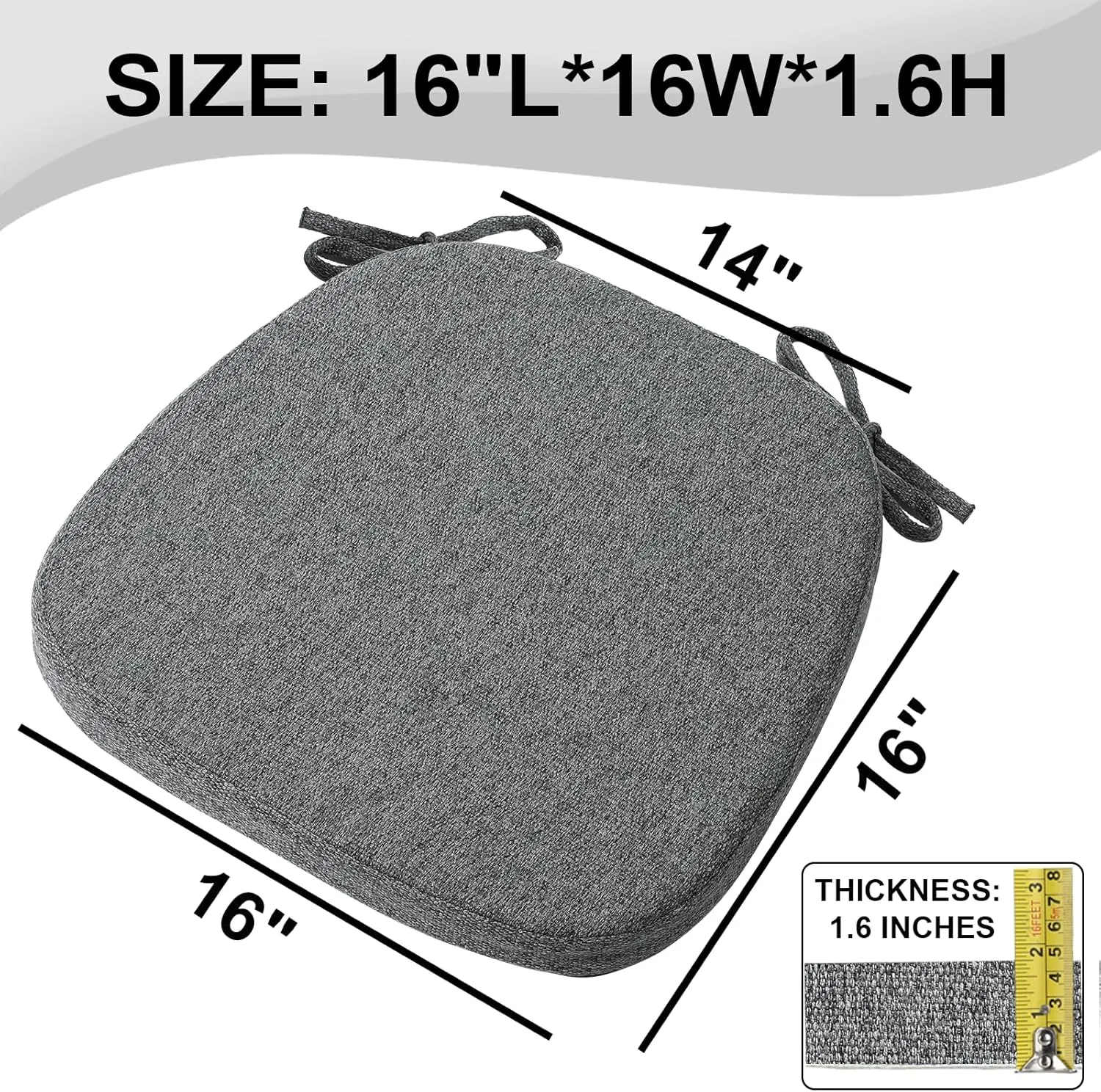 SINOSSO 1 Pack Memory Foam Chair Cushions for Dining Chair, Friendly Woven Fabric 16" U-Shape Comfortable Kitchen Chair Pad, Removable Slip Resistant Seat Cushion (1 Piece, Dark Grey)