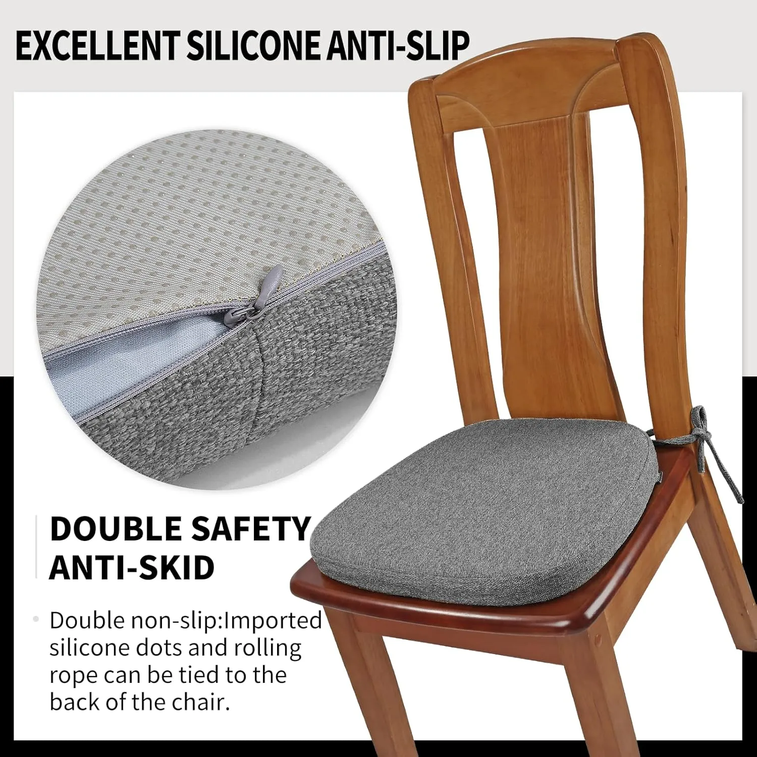 SINOSSO 1 Pack Memory Foam Chair Cushions for Dining Chair, Friendly Woven Fabric 16" U-Shape Comfortable Kitchen Chair Pad, Removable Slip Resistant Seat Cushion (1 Piece, Dark Grey)