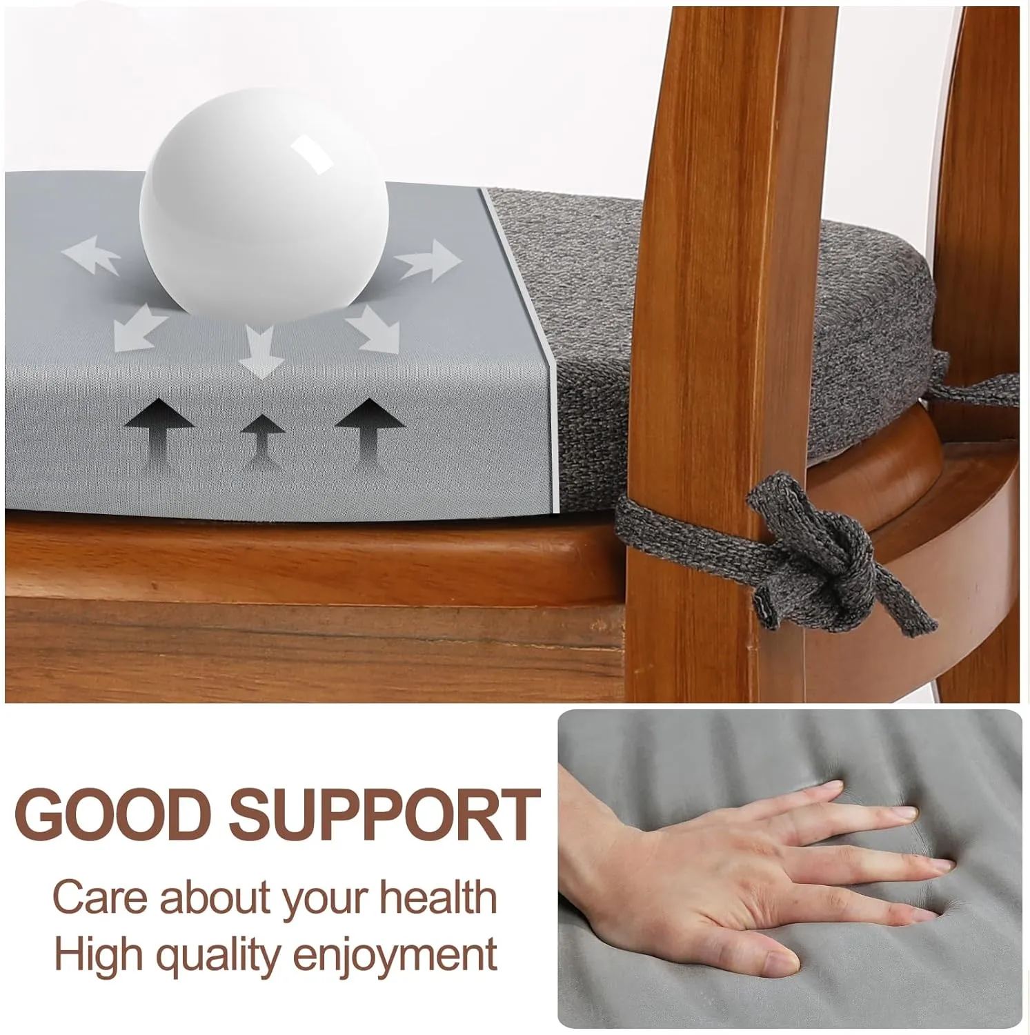 SINOSSO 1 Pack Memory Foam Chair Cushions for Dining Chair, Friendly Woven Fabric 16" U-Shape Comfortable Kitchen Chair Pad, Removable Slip Resistant Seat Cushion (1 Piece, Dark Grey)