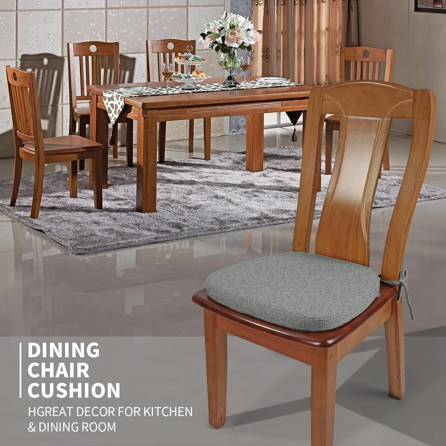 SINOSSO 1 Pack Memory Foam Chair Cushions for Dining Chair, Friendly Woven Fabric 16" U-Shape Comfortable Kitchen Chair Pad, Removable Slip Resistant Seat Cushion (1 Piece, Dark Grey)