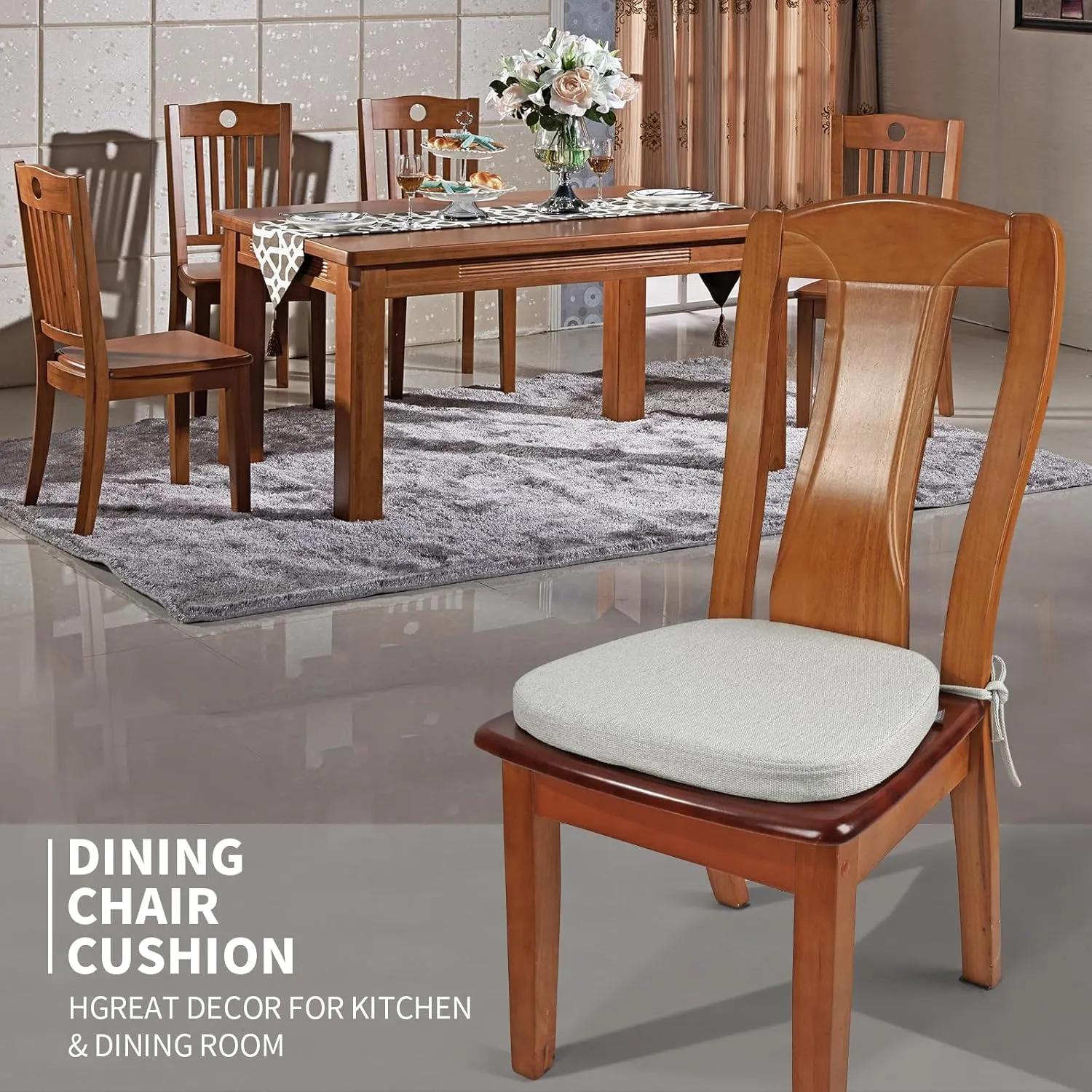 SINOSSO 4 Pack Memory Foam Chair Cushions for Dining Chairs, Friendly Woven Fabric 16" U-Shape Comfortable Kitchen Chair Pads, Removable Slip Resistant Seat Cushions (Set of 4, Beige-Gray)