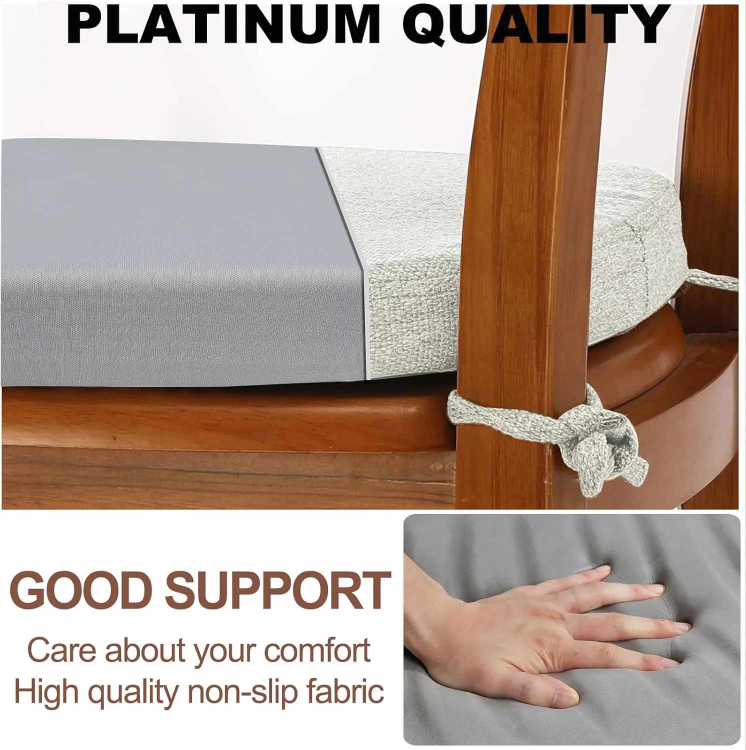 SINOSSO 4 Pack Memory Foam Chair Cushions for Dining Chairs, Friendly Woven Fabric 16" U-Shape Comfortable Kitchen Chair Pads, Removable Slip Resistant Seat Cushions (Set of 4, Beige-Gray)