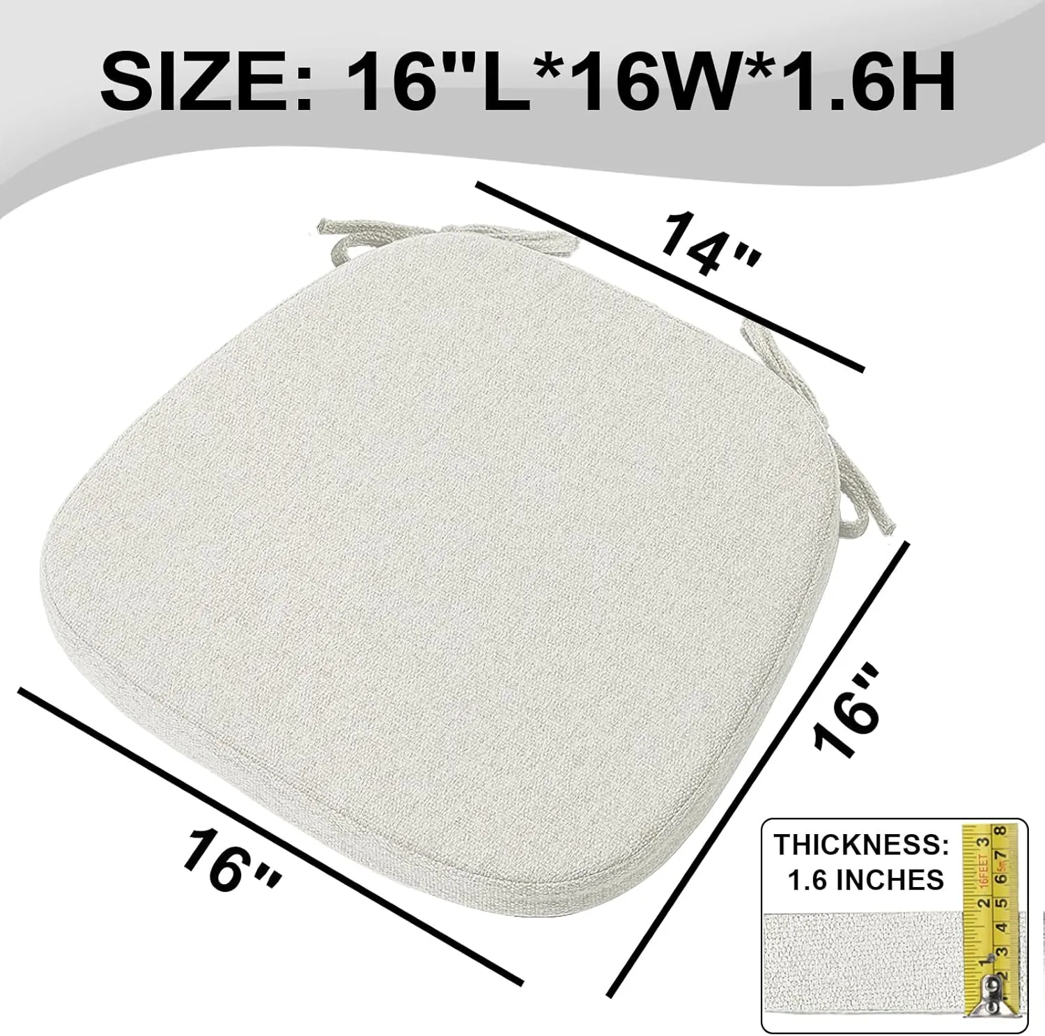 SINOSSO 4 Pack Memory Foam Chair Cushions for Dining Chairs, Friendly Woven Fabric 16" U-Shape Comfortable Kitchen Chair Pads, Removable Slip Resistant Seat Cushions (Set of 4, Beige-Gray)
