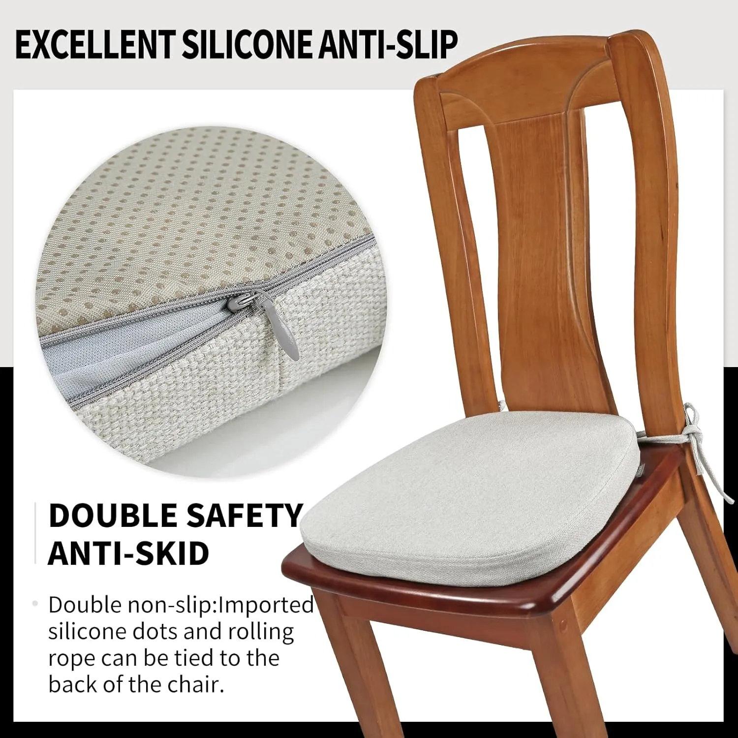 SINOSSO 4 Pack Memory Foam Chair Cushions for Dining Chairs, Friendly Woven Fabric 16" U-Shape Comfortable Kitchen Chair Pads, Removable Slip Resistant Seat Cushions (Set of 4, Beige-Gray)