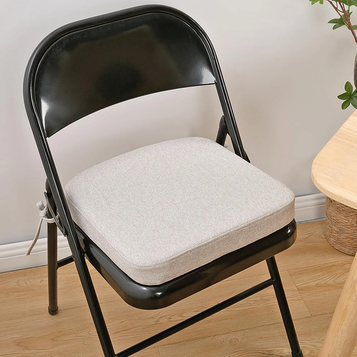 SINOSSO Thickened 2" Memory Foam Folding Chair Cushion 1 Pcs, Square Kitchen Chair Pad with Ties, Indoor Non-Slip Dining Chair Seat Cushion (1 Pcs, Beige-Gray)