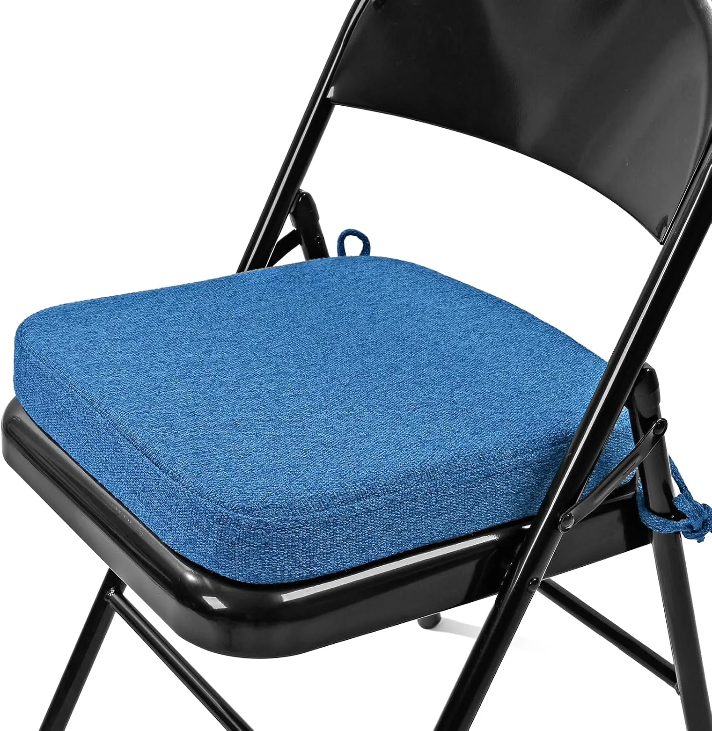 SINOSSO Thickened 2" Memory Foam Folding Chair Cushion 1 Pcs, Square Kitchen Chair Pad with Ties, Indoor Non-Slip Dining Chair Seat Cushion (1 Pcs, Dark Blue)