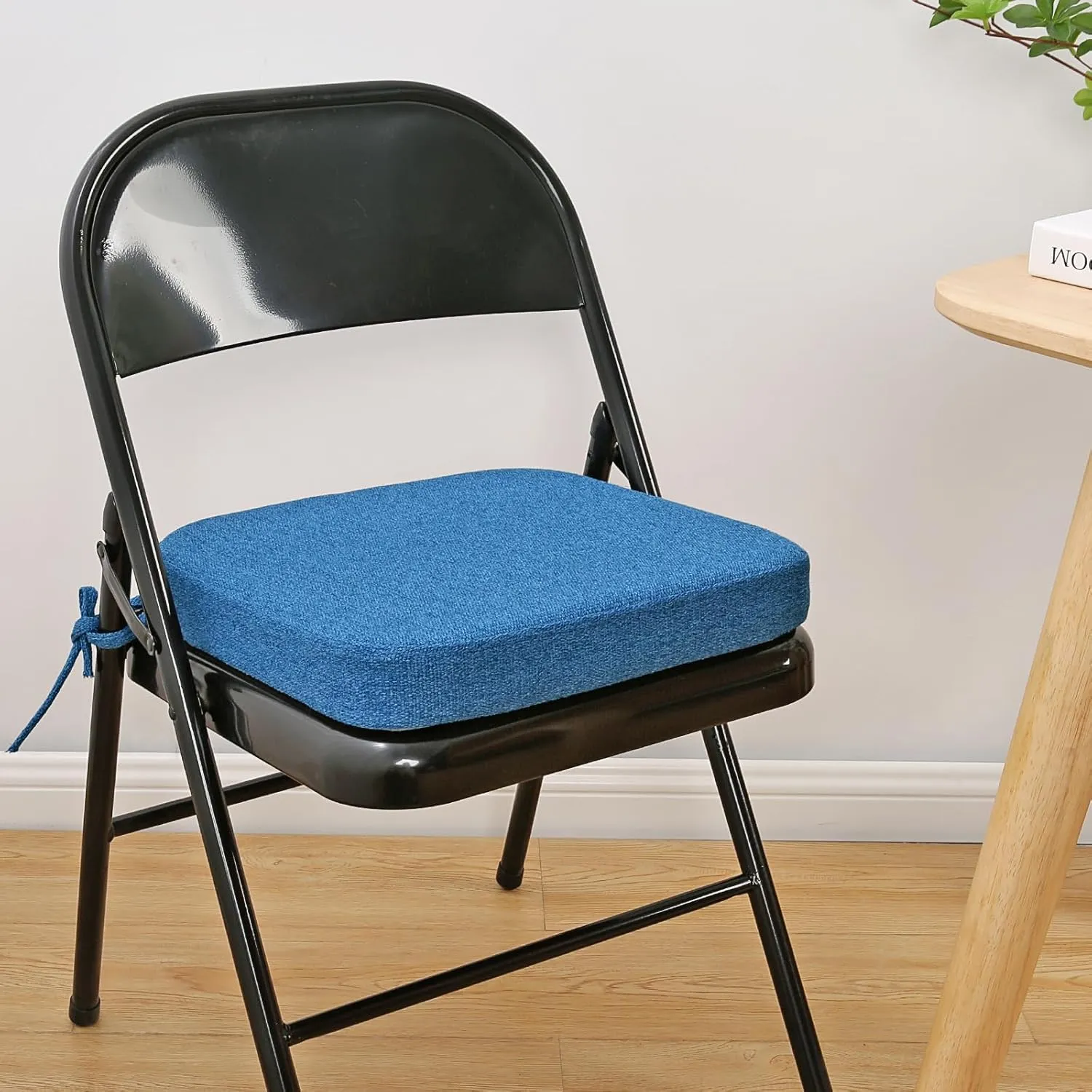 SINOSSO Thickened 2" Memory Foam Folding Chair Cushion 1 Pcs, Square Kitchen Chair Pad with Ties, Indoor Non-Slip Dining Chair Seat Cushion (1 Pcs, Dark Blue)
