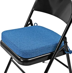SINOSSO Thickened 2" Memory Foam Folding Chair Cushion 1 Pcs, Square Kitchen Chair Pad with Ties, Indoor Non-Slip Dining Chair Seat Cushion (1 Pcs, Dark Blue)
