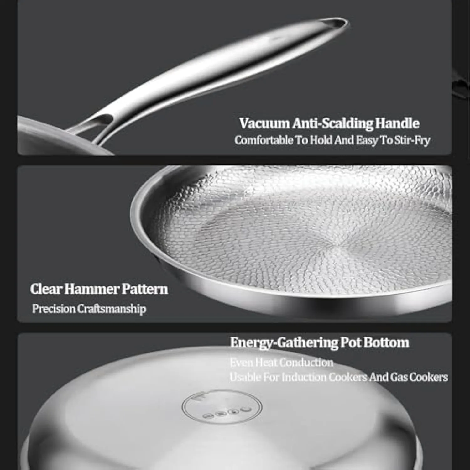 Siraat Pure Titanium Pan, 100% Titanium Pans for Cooking Non Stick, Stainless Steel Hammered Pan Pro with Lid (11.02in, No Lid)