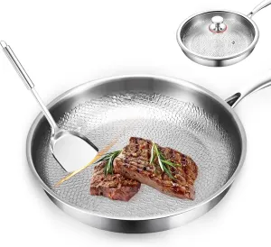 Siraat Pure Titanium Pan, 100% Titanium Pans for Cooking Non Stick, Stainless Steel Hammered Pan Pro with Lid (11.02in, No Lid)