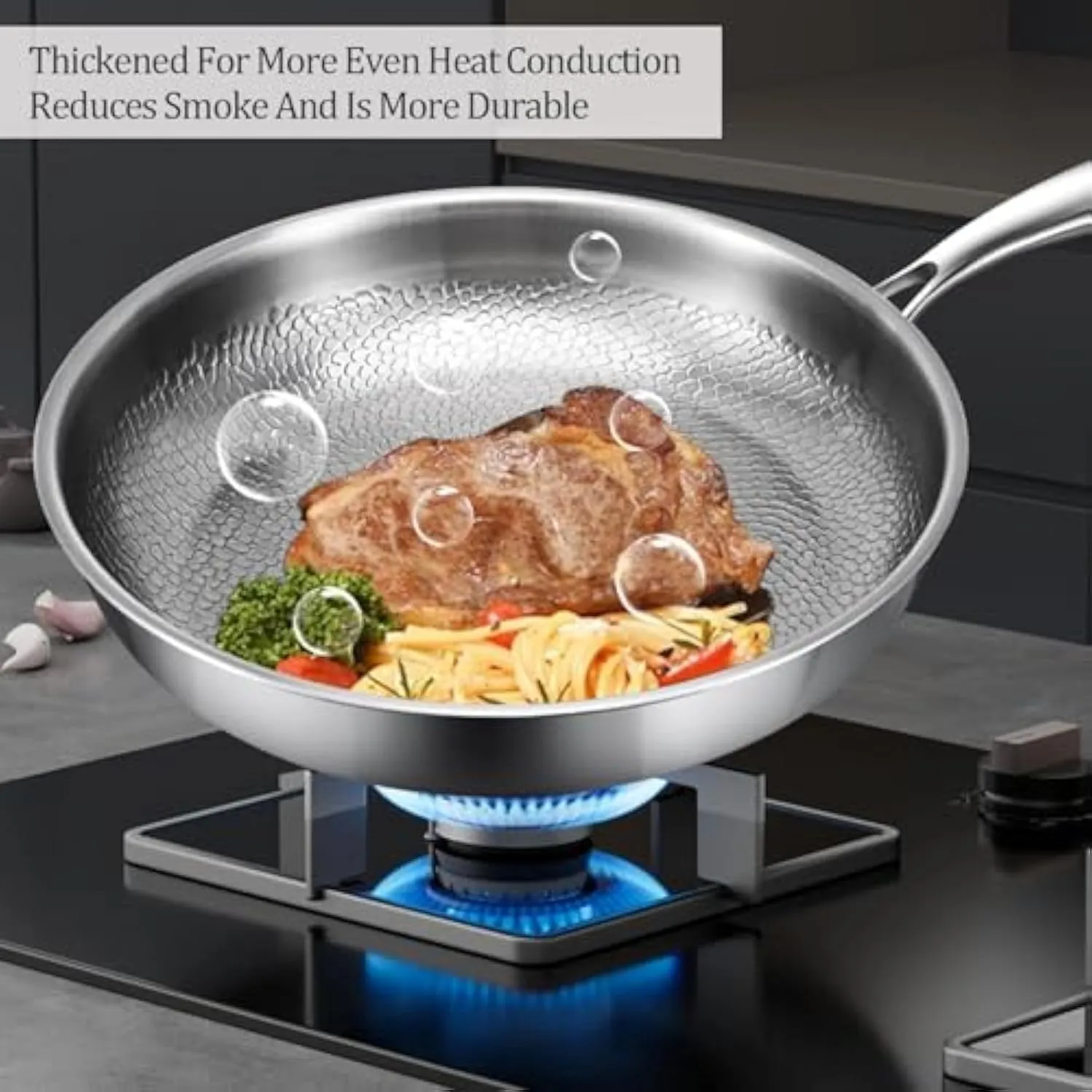 Siraat Pure Titanium Pan, 100% Titanium Pans for Cooking Non Stick, Stainless Steel Hammered Pan Pro with Lid (11.02in, No Lid)