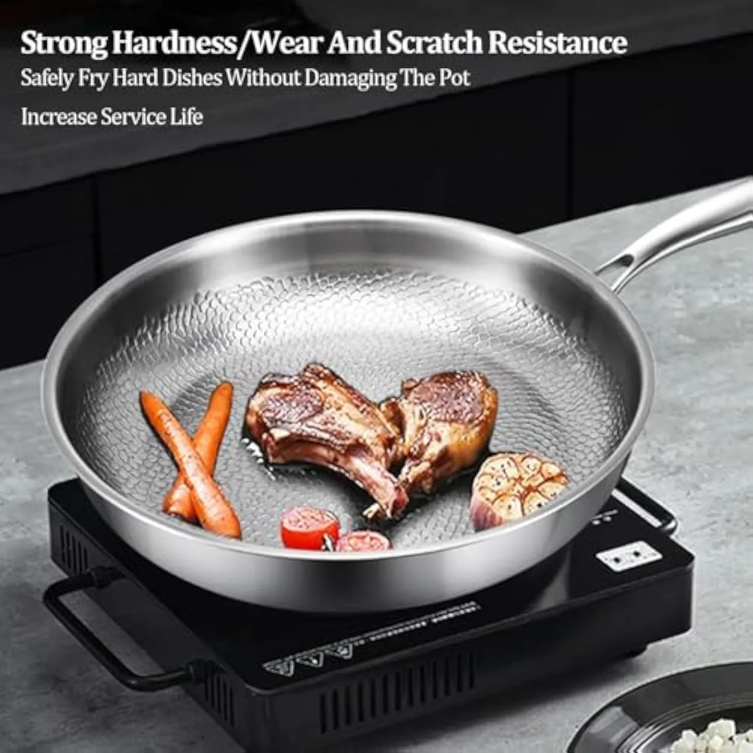 Siraat Pure Titanium Pan, 100% Titanium Pans for Cooking Non Stick, Stainless Steel Hammered Pan Pro with Lid (11.02in, No Lid)