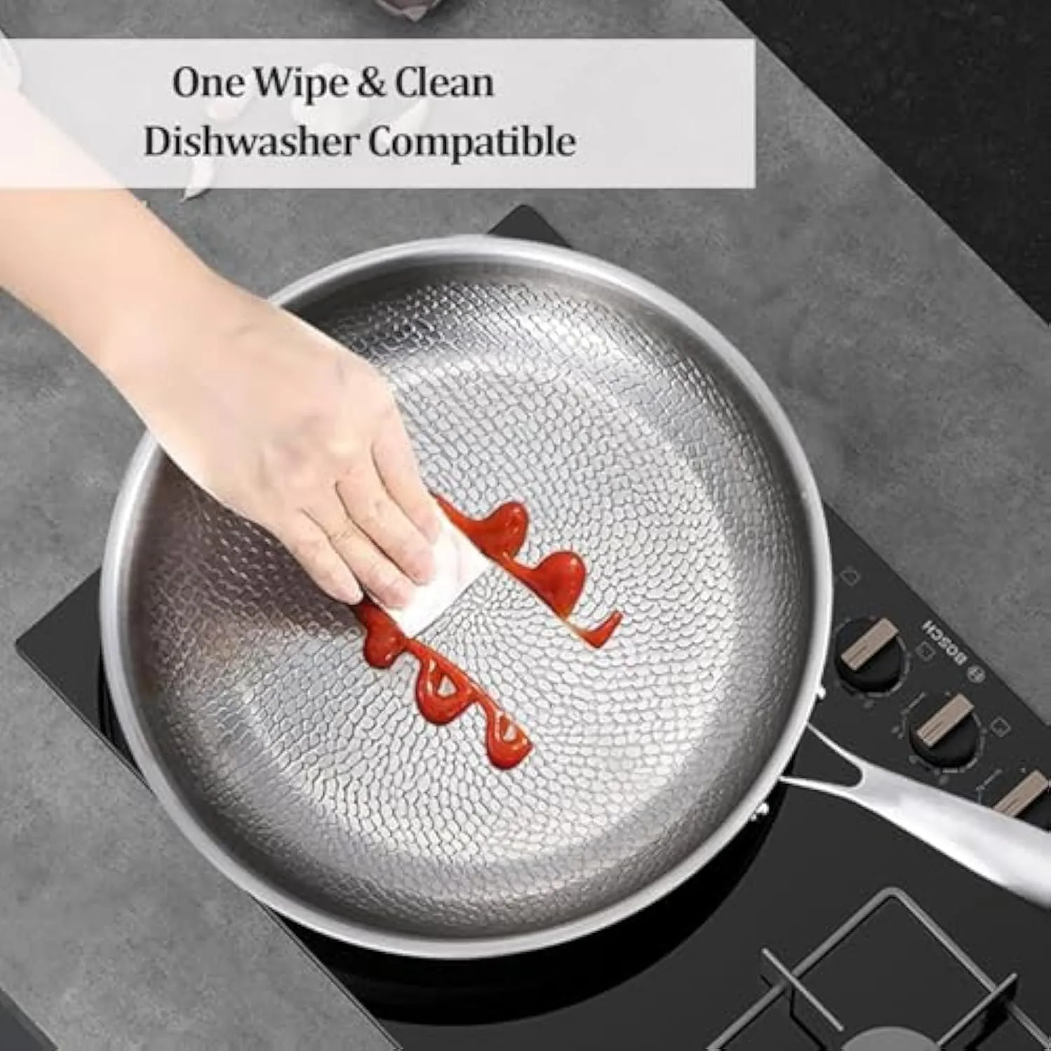 Siraat Pure Titanium Pan, 100% Titanium Pans for Cooking Non Stick, Stainless Steel Hammered Pan Pro with Lid (11.02in, No Lid)