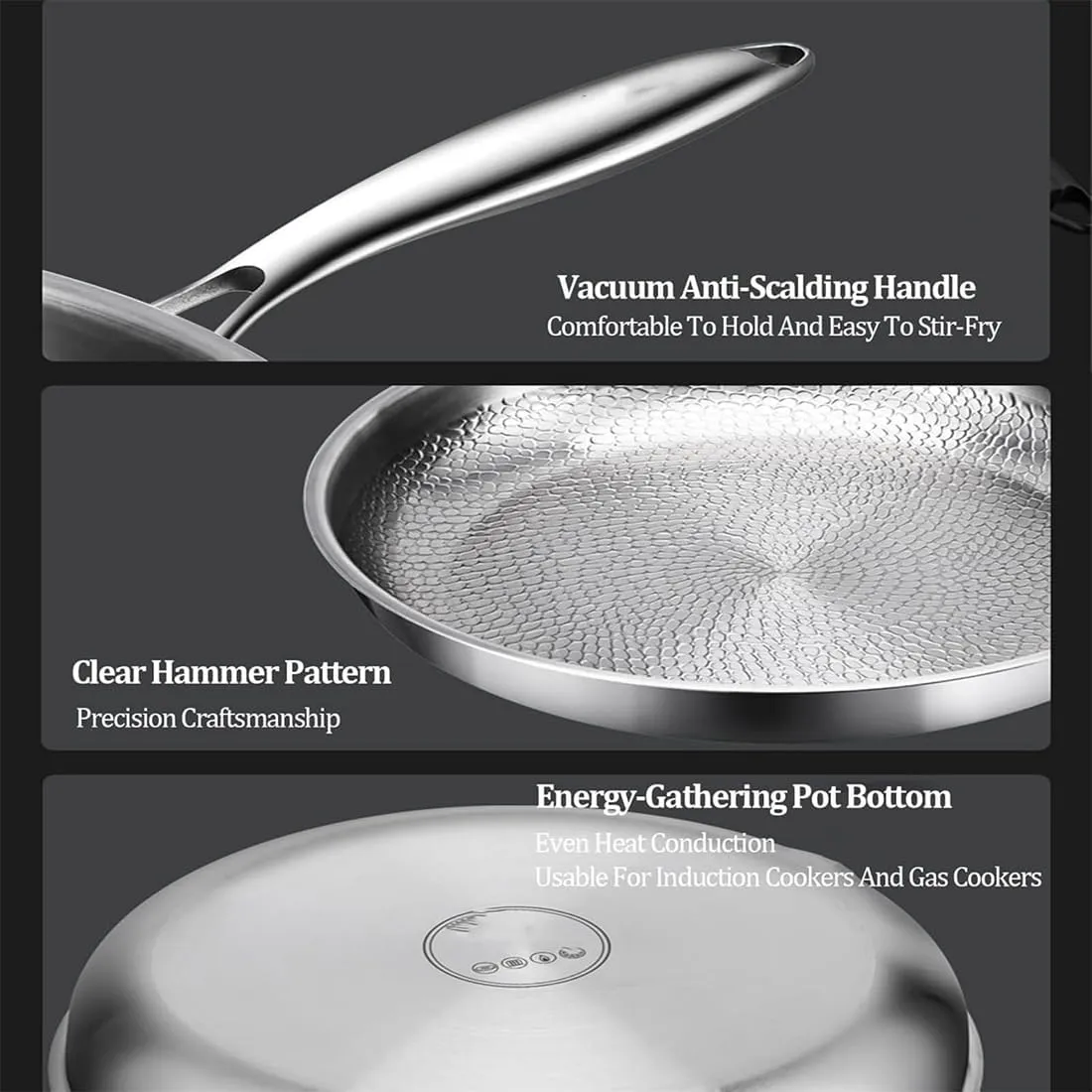 Siraat Pure Titanium Pan Hammered Pattern, Non-Stick Siraatskitchen Titanium Pan, Stainless Steel Hammered Pans Pro, Lightweight & Non-Toxic For All Stovetops (With cover, 30cm)