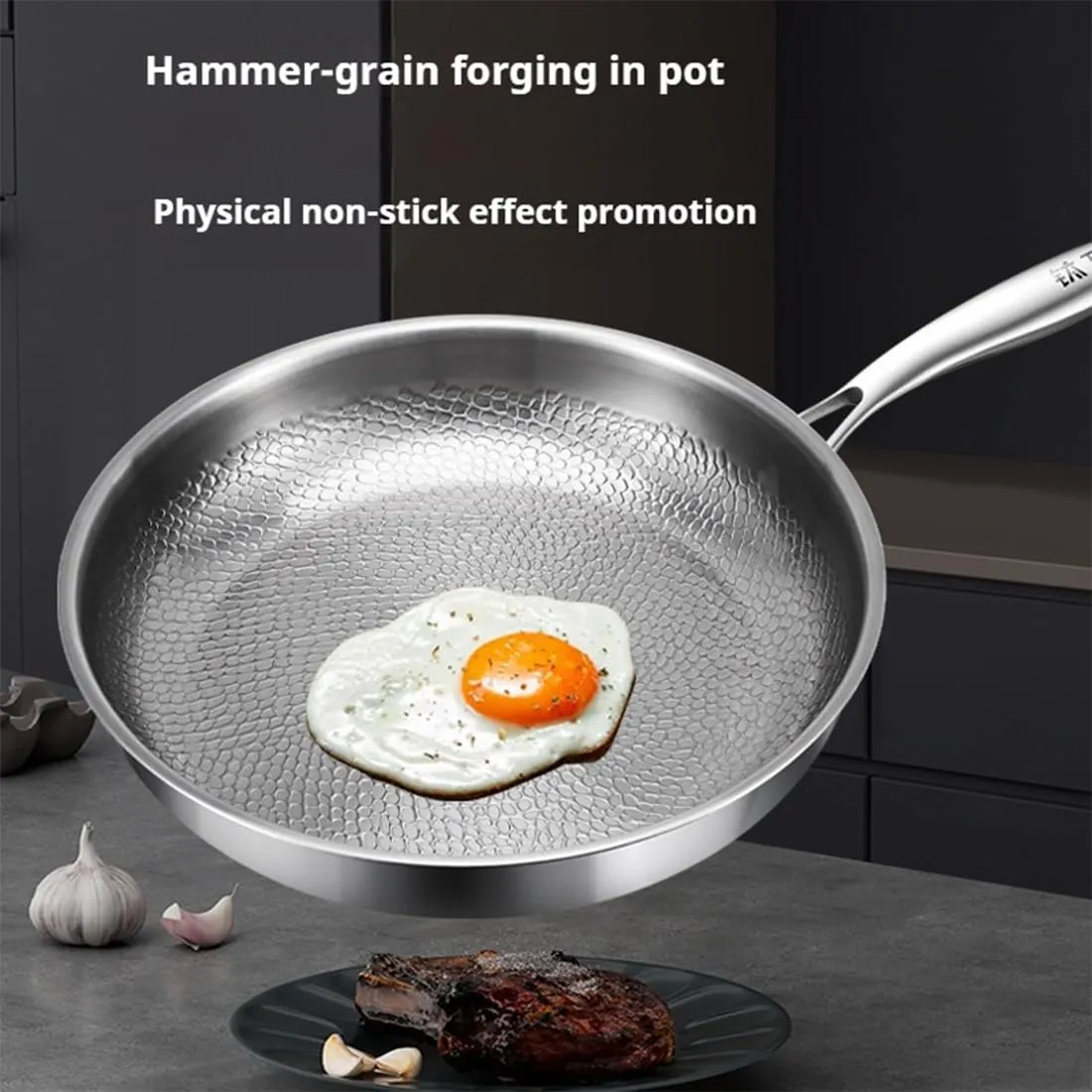 Siraat Pure Titanium Pan Hammered Pattern, Non-Stick Siraatskitchen Titanium Pan, Stainless Steel Hammered Pans Pro, Lightweight & Non-Toxic For All Stovetops (With cover, 30cm)