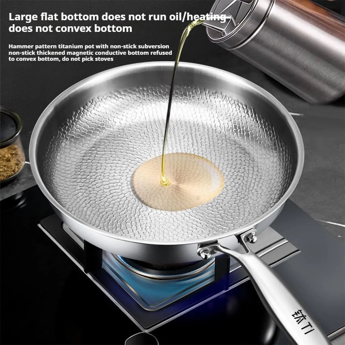 Siraat Pure Titanium Pan Hammered Pattern, Non-Stick Siraatskitchen Titanium Pan, Stainless Steel Hammered Pans Pro, Lightweight & Non-Toxic For All Stovetops (With cover, 30cm)