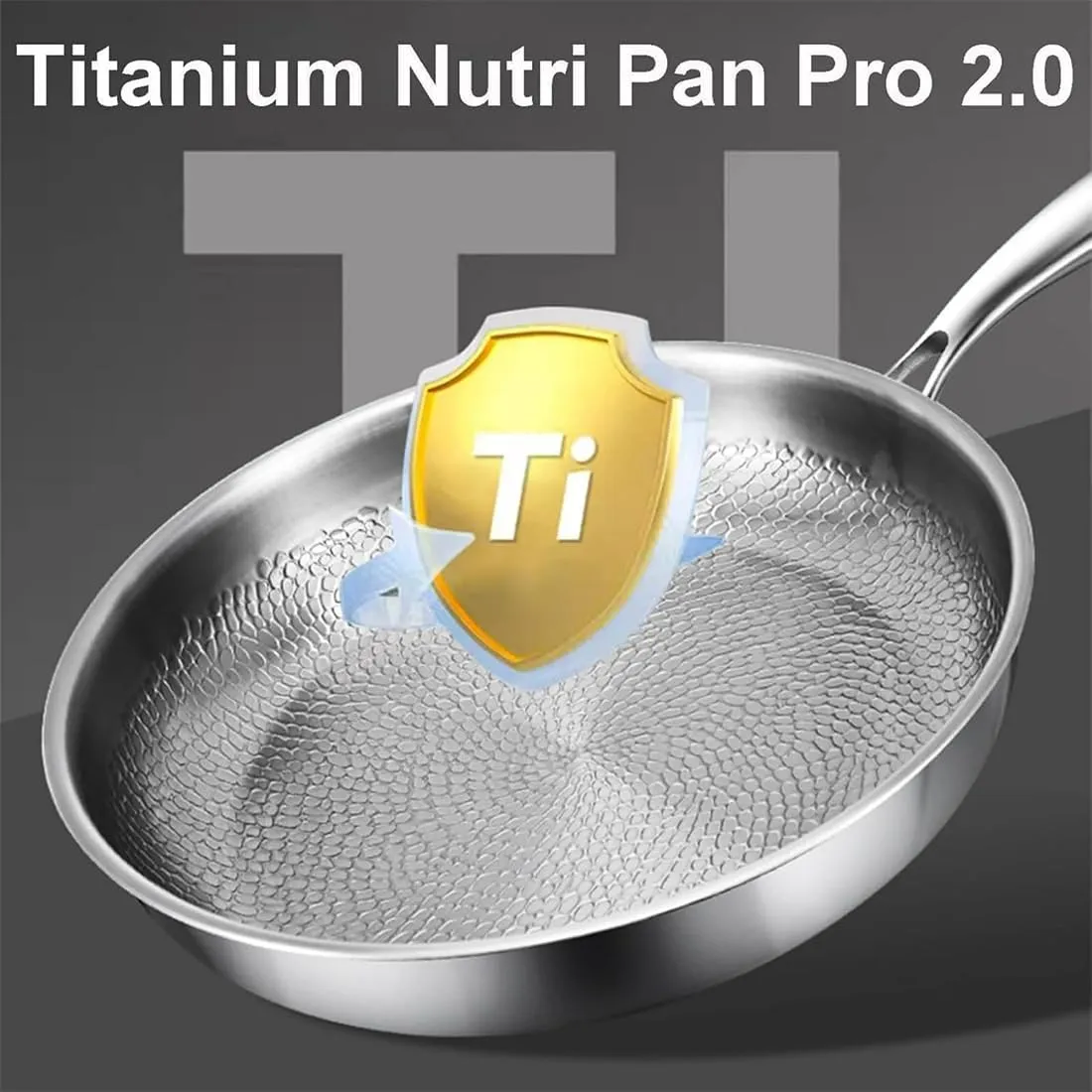Siraat Pure Titanium Pan Hammered Pattern, Non-Stick Siraatskitchen Titanium Pan, Stainless Steel Hammered Pans Pro, Lightweight & Non-Toxic For All Stovetops (With cover, 30cm)
