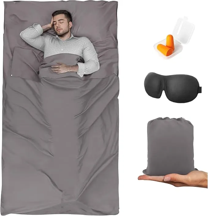 Sleeping Bag Liner,Travel Sheet & Adult Sleep Sack, Camping Sheets Travel Sleep Sack for Backpacking,Hotels & Hostels -Lightweight Single &Double Travel Sheet Camping Sheets
