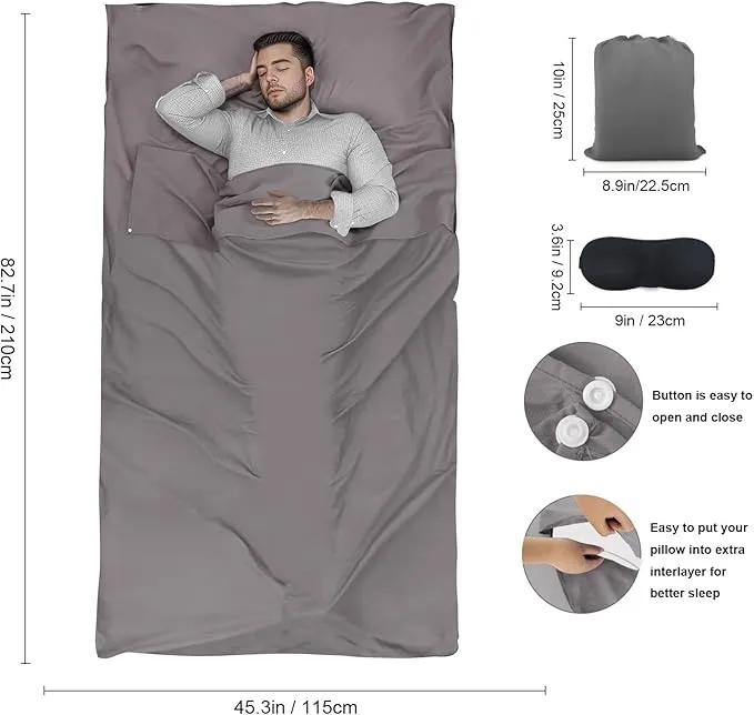 Sleeping Bag Liner,Travel Sheet & Adult Sleep Sack, Camping Sheets Travel Sleep Sack for Backpacking,Hotels & Hostels -Lightweight Single &Double Travel Sheet Camping Sheets