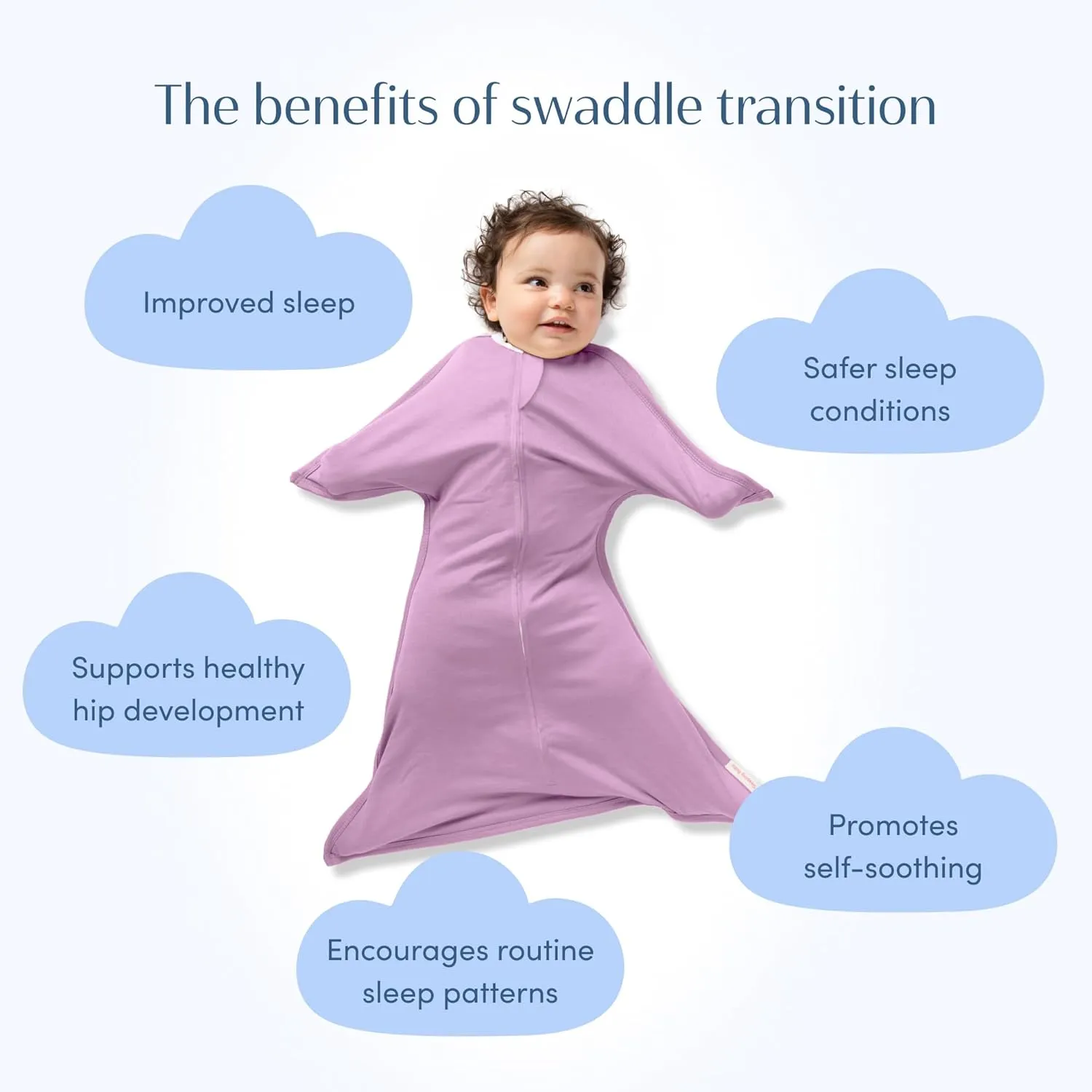 SleepingBaby Zipadee-Zip Transition Swaddle - Cozy Baby Swaddle Blanket with Zipper Convenience - Roomy Wearable Blanket for Easy Diaper Changes - Classic Lavender, Medium (6-12 Month)