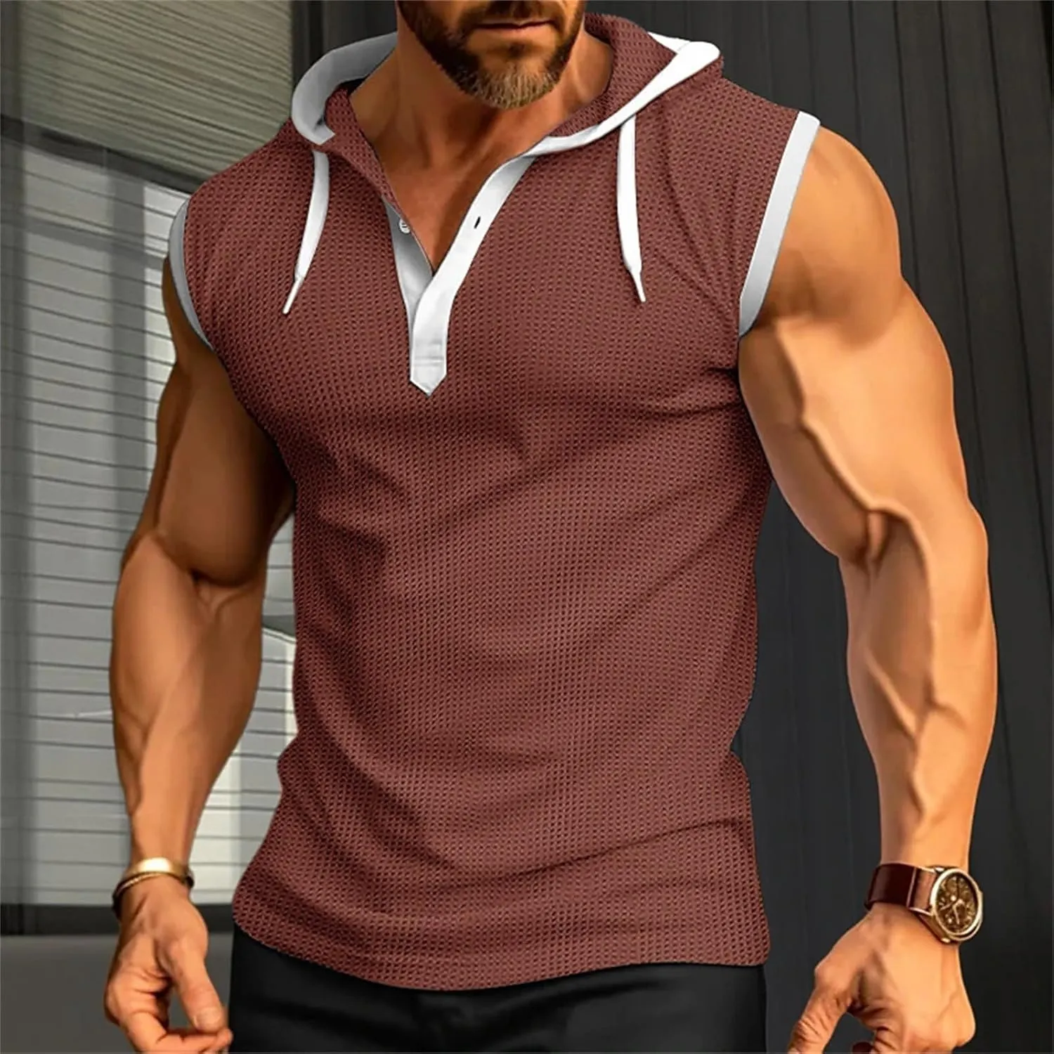 Sleeveless Hoodies for Men Button Down V Neck Tank Tops Workout Gym Casual Muscle Oversized Summer Fashion Big and Tall Vest