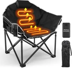 Slendor Heated Camping Chair, Oversized Camping Chair,3 Adjustable Heating Levels, Portable Folding Heated Outdoor Chair with Pillow & Storage Bag, Ideal for Camping, Patio, and Sports