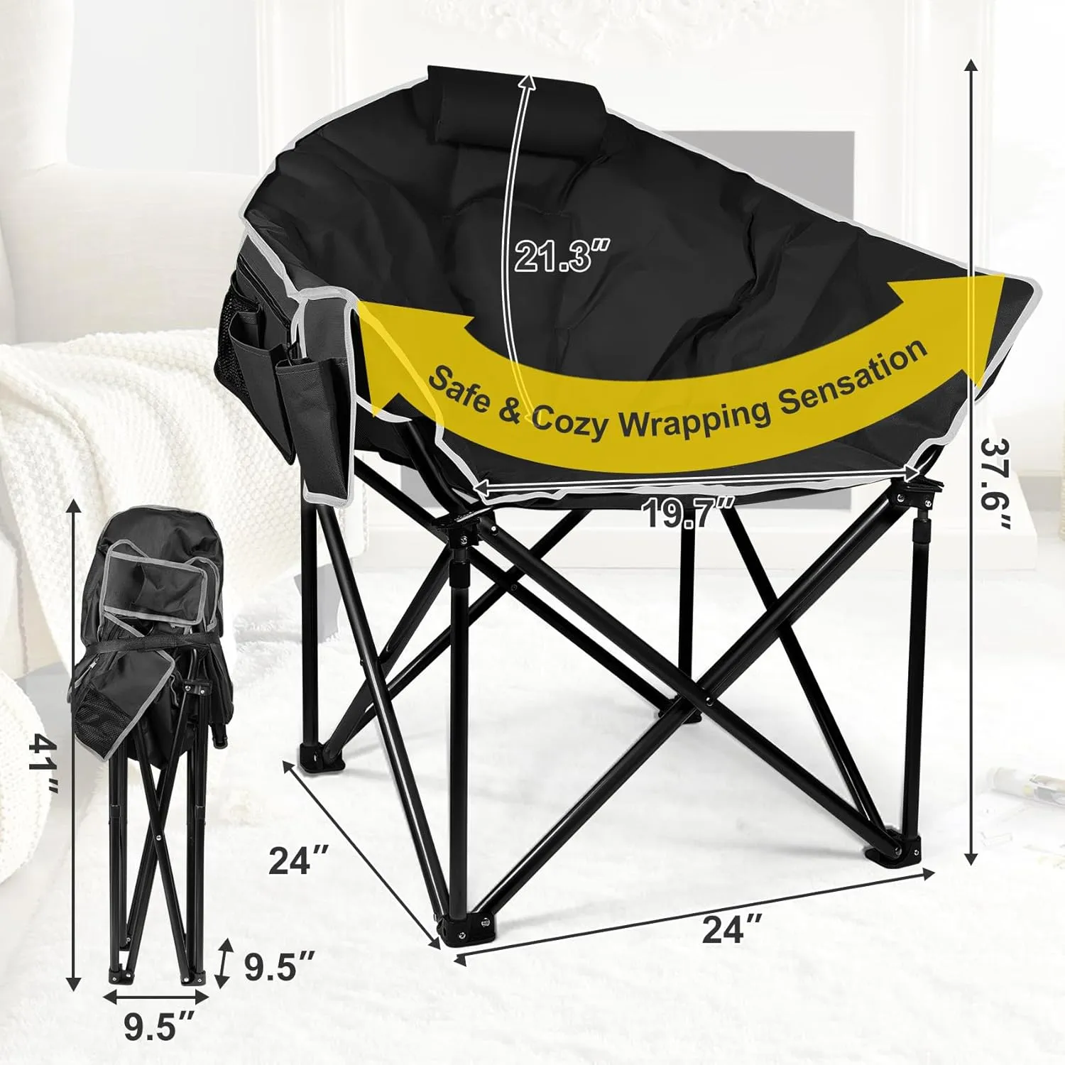 Slendor Heated Camping Chair, Oversized Camping Chair,3 Adjustable Heating Levels, Portable Folding Heated Outdoor Chair with Pillow & Storage Bag, Ideal for Camping, Patio, and Sports