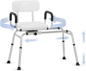Sliding Shower Chair with 360 Degree Swivel Seat Adjustable Tub Transfer Bench for Elderly, Disabled, and Bath Safety，Durable Design for Easy Showering
