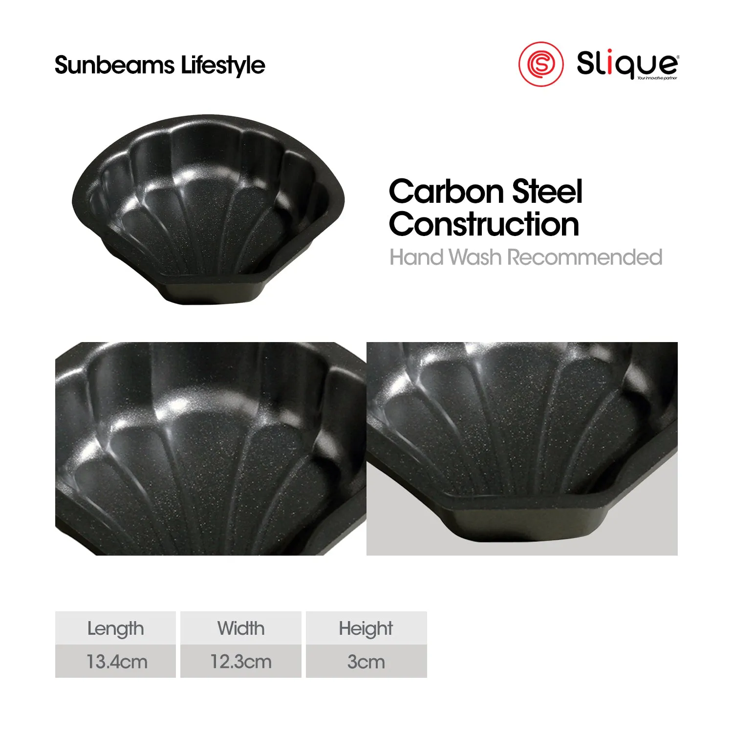 SLIQUE Premium Non-Stick Shell Shape Muffin Pan Oven Safe 13.4x12.3x3cm