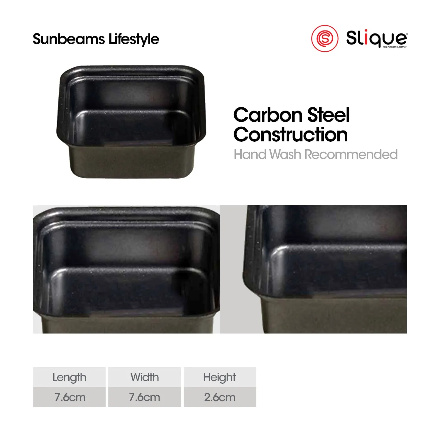 SLIQUE Premium Non-Stick Square Muffin Pan Oven Safe 7.6x7.6x2.6cm
