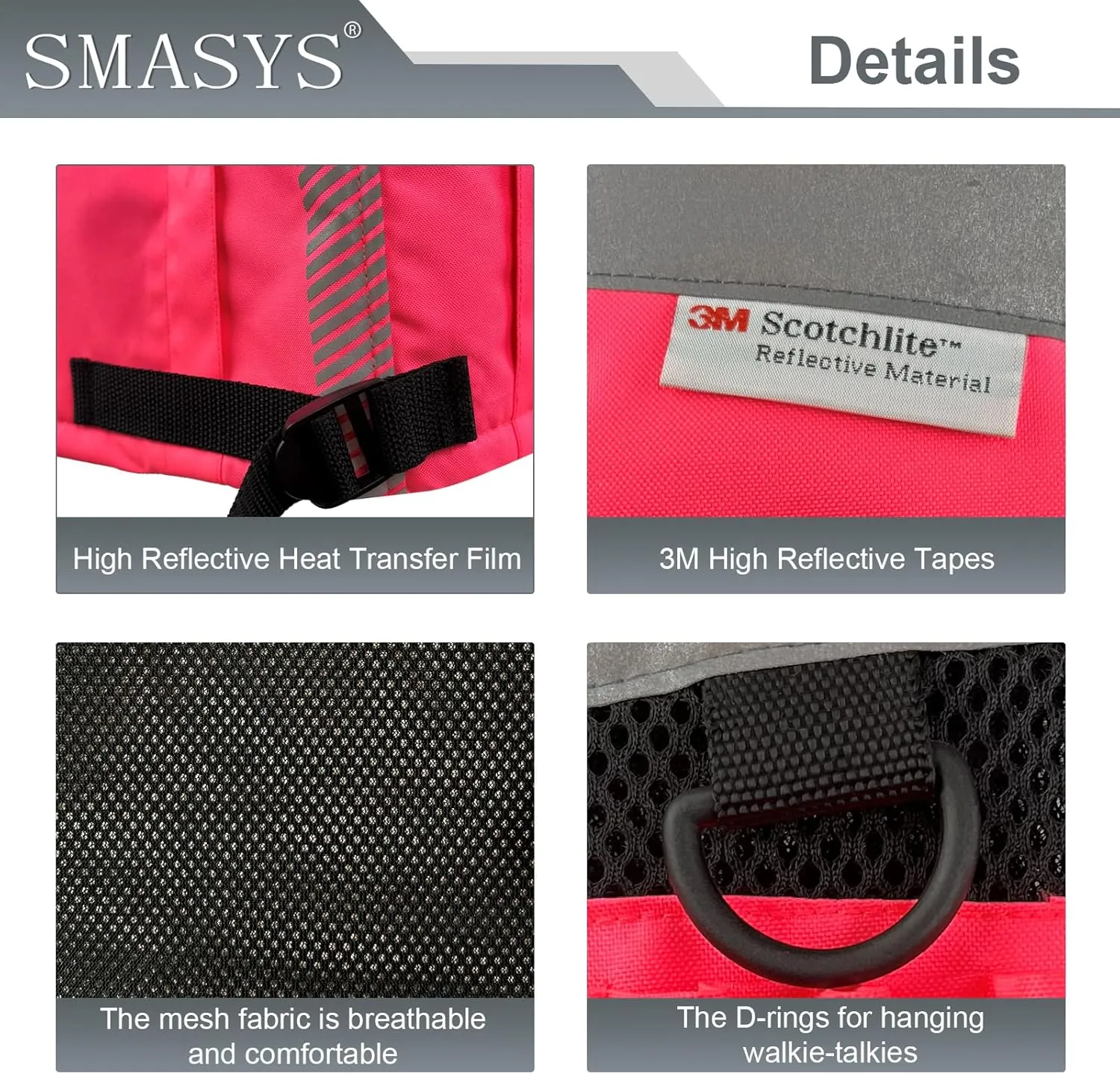 SMASYS Hi Vis Safety Vest with 3M Reflective Tape, knitted and Oxford Fabric with Pockets,Multifunction Construction Workwear