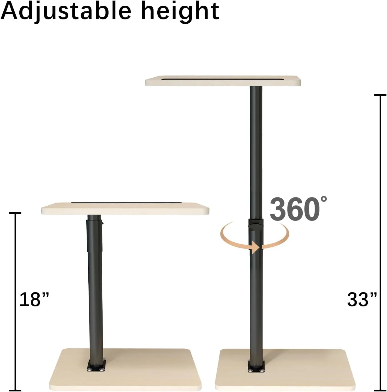 Sofa Armrest Tray Table for Couch - 360° Swivel Height Adjustable End for Small Spaces, Snack Side Table for Bed or Chair with Phone & Tablet Slot (Oak,Standard)