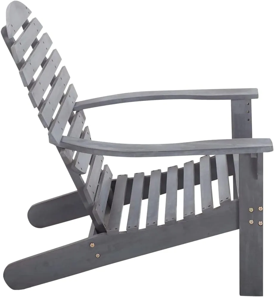 Solid Acacia Wood Adirondack Chair Gray Outdoor Patio Furniture with Contoured Seat & High Backrest for Garden Deck Lawn Beach Camping