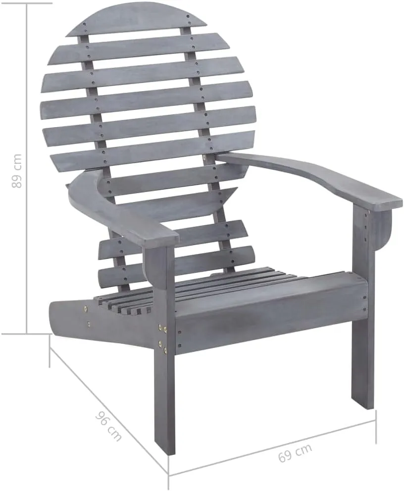 Solid Acacia Wood Adirondack Chair Gray Outdoor Patio Furniture with Contoured Seat & High Backrest for Garden Deck Lawn Beach Camping