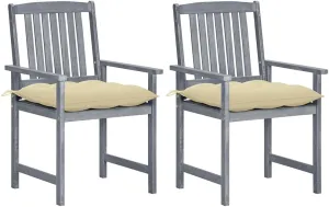 Solid Acacia Wood Patio Chairs with Cream Cushions 2-Piece Set, Gray Wash Outdoor Furniture for Backyard Poolside Garden Lounge
